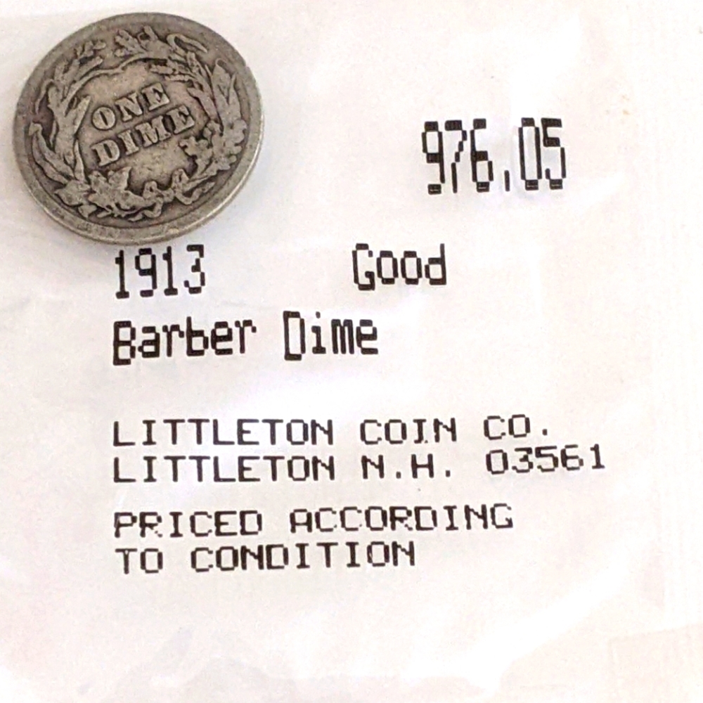 1913 SILVER BARBER DIME